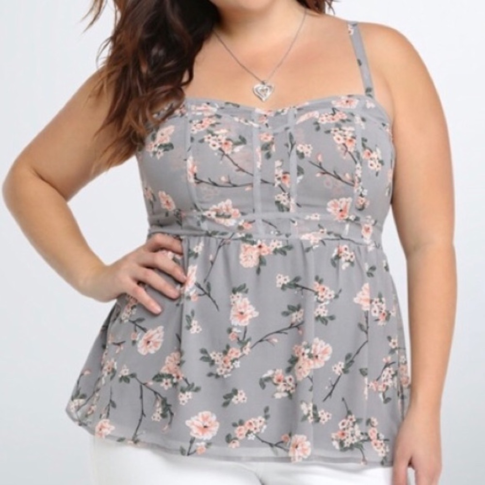 Torrid Grey Floral Babydoll Cami